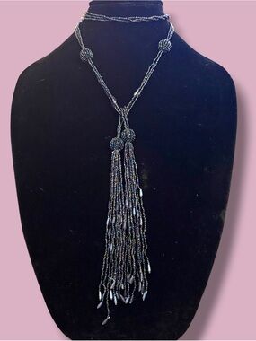 Vintage multi strand peacock seed bead lariat necklace